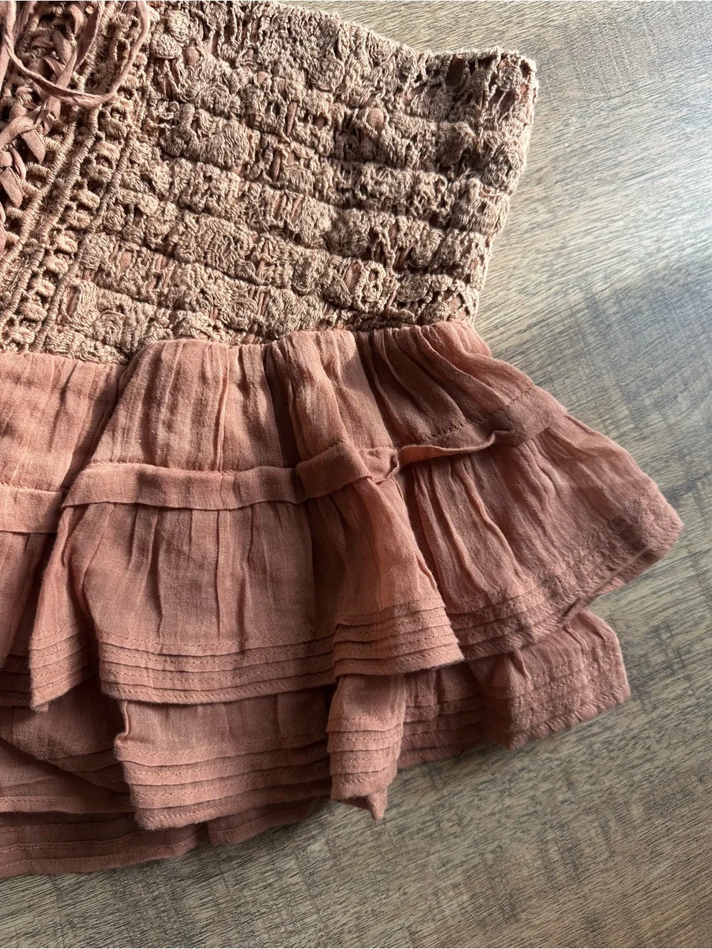 Free People Ruffled Smocked Mini Skirt - Rust Brown
